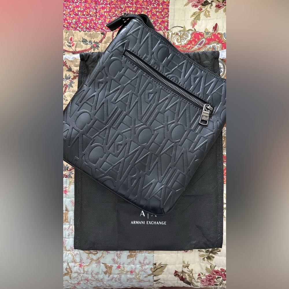 ARMANI EXCHANGE black embossed crossbody bag